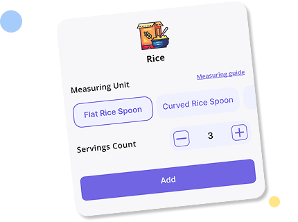 Serving size selector for rice with spoon options and servings count